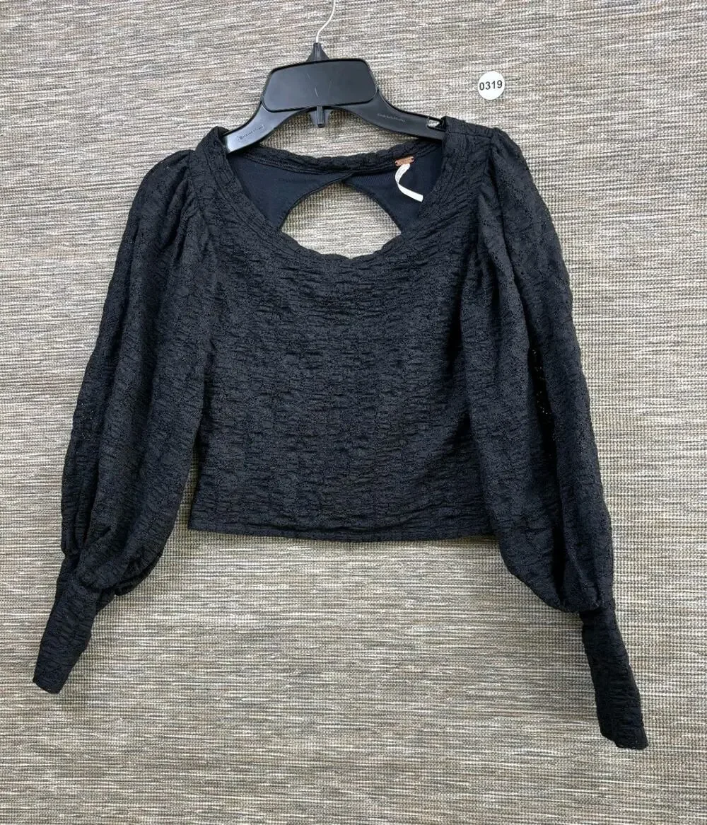 Free People Tea Time Blouse Floral Lace Plumeria Womens Size XS Black OB1251902